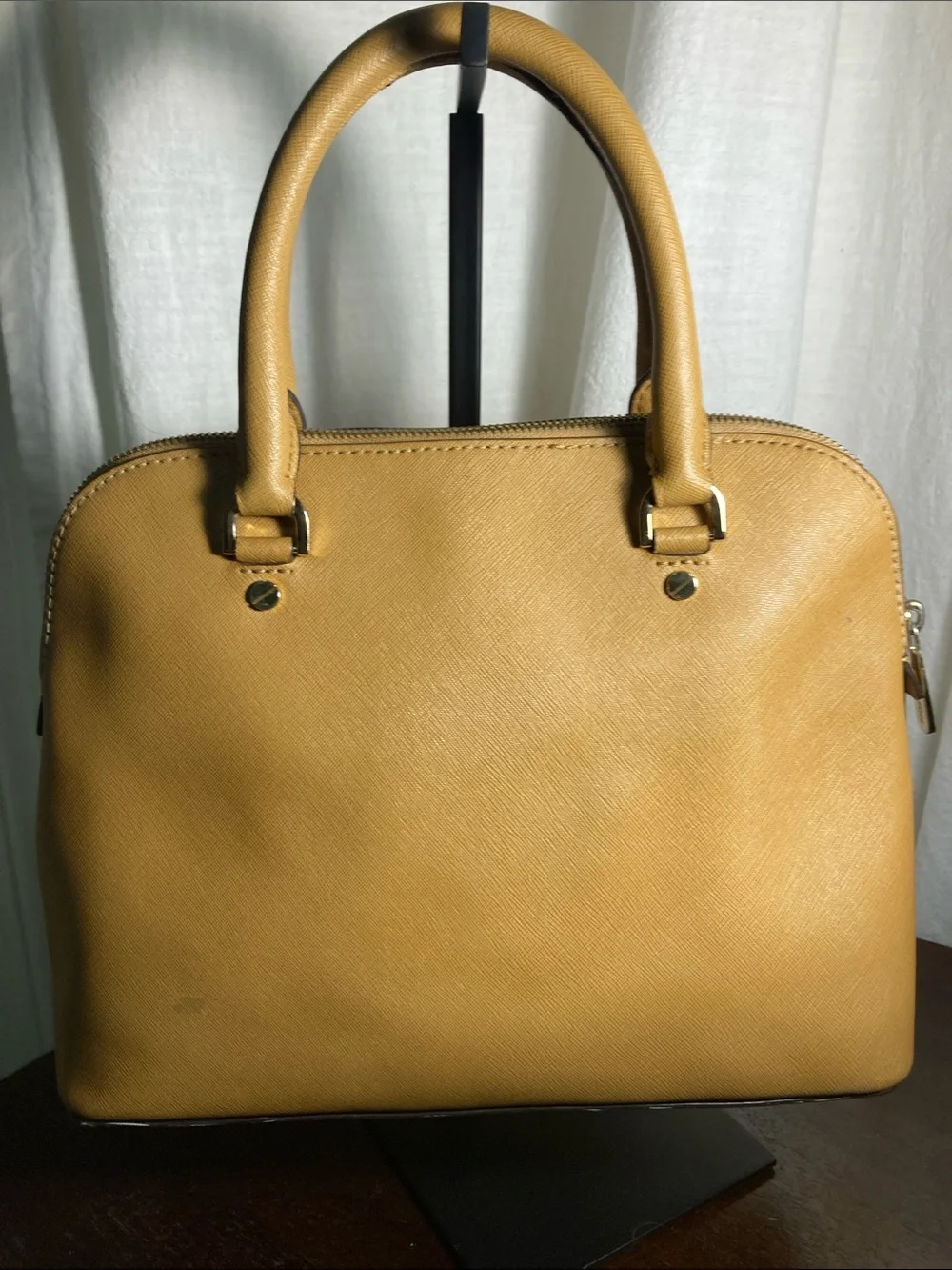 Michael Kors Saffiano Cindy Leather Dome Satchel in Mustard